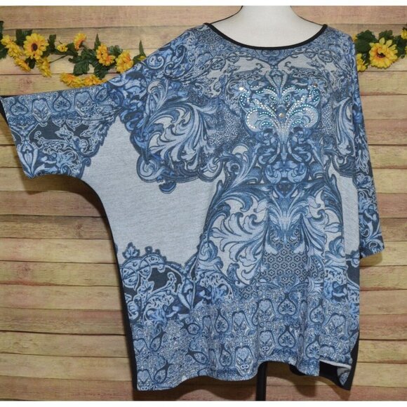 Catherines Blue Studded Paisleys Pullover Tunic Blouse Top Plus Size 3X 26W 28W - Picture 6 of 10